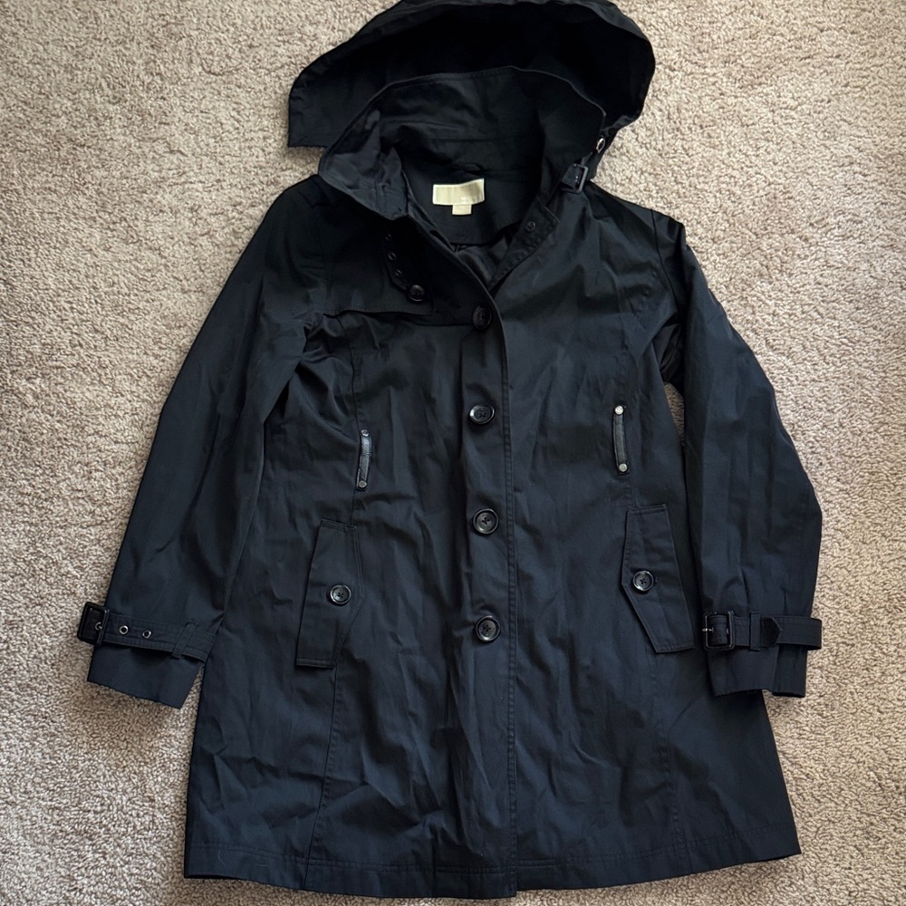 Michael Kors Black Hooded Trench Coat
